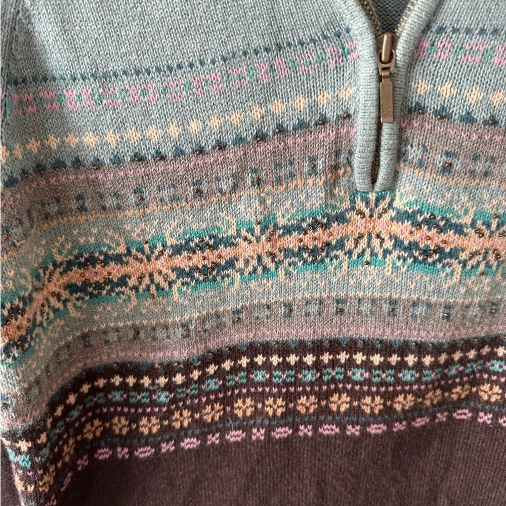 Y2K Eddie Bauer Knit Fair Isle Henley Sweater